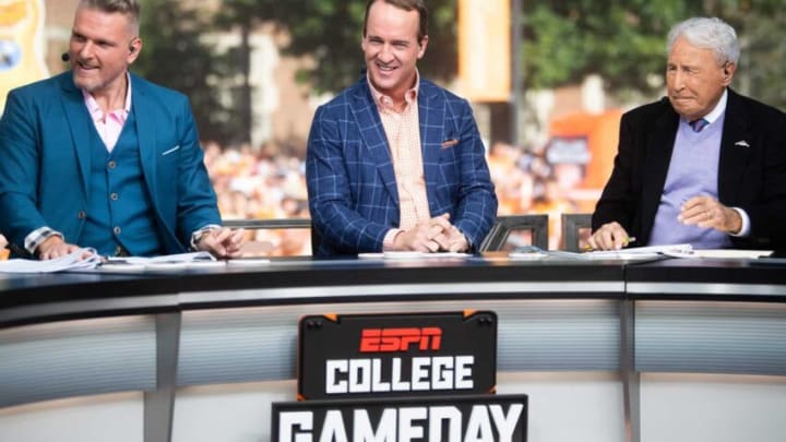 Peyton Manning during ESPN's College GameDay show held outside of Ayres Hall on the University of Tennessee campus in Knoxville, Tenn. on Saturday, Oct. 15, 2022. The college football pregame show returned to Knoxville for the second time this season for No. 8 Tennessee's SEC rivalry game against No. 1 Alabama.Kns Espn Gameday Bp