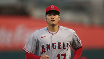 OAKLAND, CALIFORNIA - OCTOBER 04: Shohei Ohtani #17 of the Los Angeles Angels looks on before the game against the Oakland Athletics at RingCentral Coliseum on October 04, 2022 in Oakland, California. (Photo by Lachlan Cunningham/Getty Images)
