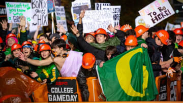 Fans gather at the University of Oregon as ESPN’s “College GameDay” comes to Eugene ahead of the Ducks’ top-10 matchup against the UCLA Bruins Saturday, Oct. 22, 2022.News College Gameday