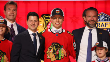 NASHVILLE, TENNESSEE - JUNE 28: Connor Bedard is selected by the Chicago Blackhawks with the first overall pick during round one of the 2023 Upper Deck NHL Draft at Bridgestone Arena on June 28, 2023 in Nashville, Tennessee. (Photo by Bruce Bennett/Getty Images)