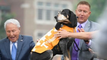 Smoky is brought on stage at the ESPN College GameDay stage outside of Ayres Hall on the University of Tennessee campus in Knoxville, Tenn. on Saturday, Sept. 24, 2022. The flagship ESPN college football pregame show returned for the tenth time to Knoxville as the No. 12 Vols hosted the No. 22 Gators.Kns Espn College Gameday