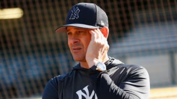 OAKLAND, CALIFORNIA - AUGUST 26: Manager Aaron Boone #17 of the New York Yankees looks on before the game against the Oakland Athletics at RingCentral Coliseum on August 26, 2022 in Oakland, California. (Photo by Lachlan Cunningham/Getty Images)