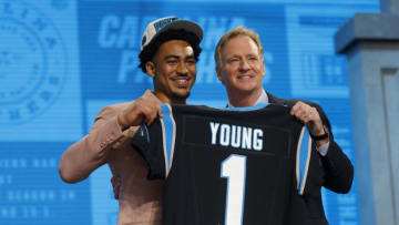 Bryce Young, Alabama Crimson Tide, Carolina Panthers, NFL Draft, Roger Goodell. (Photo by David Eulitt/Getty Images)