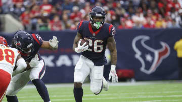 Dec 18, 2022; Houston, Texas, USA; Houston Texans running back Royce Freeman (26) in action during the game against the Kansas City Chiefs at NRG Stadium. Mandatory Credit: Troy Taormina-USA TODAY Sports