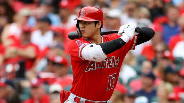 Shohei Ohtani #17 of the Los Angeles Angels of Anaheim at bat during the third inning against the St. Louis Cardinals at Busch Stadium on June 22, 2019 in St. Louis, Missouri. (Photo by Scott Kane/Getty Images)