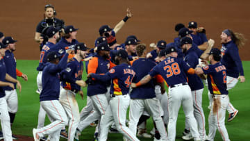 HOUSTON, TEXAS - NOVEMBER 05: The Houston Astros celebrate after defeating the Philadelphia Phillies 4-1 to win the 2022 World Series in Game Six of the 2022 World Series at Minute Maid Park on November 05, 2022 in Houston, Texas. (Photo by Rob Carr/Getty Images)